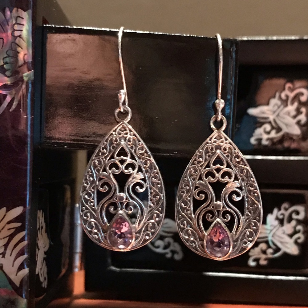 Bali Silver w/ Rose De France Amethyst Earrings